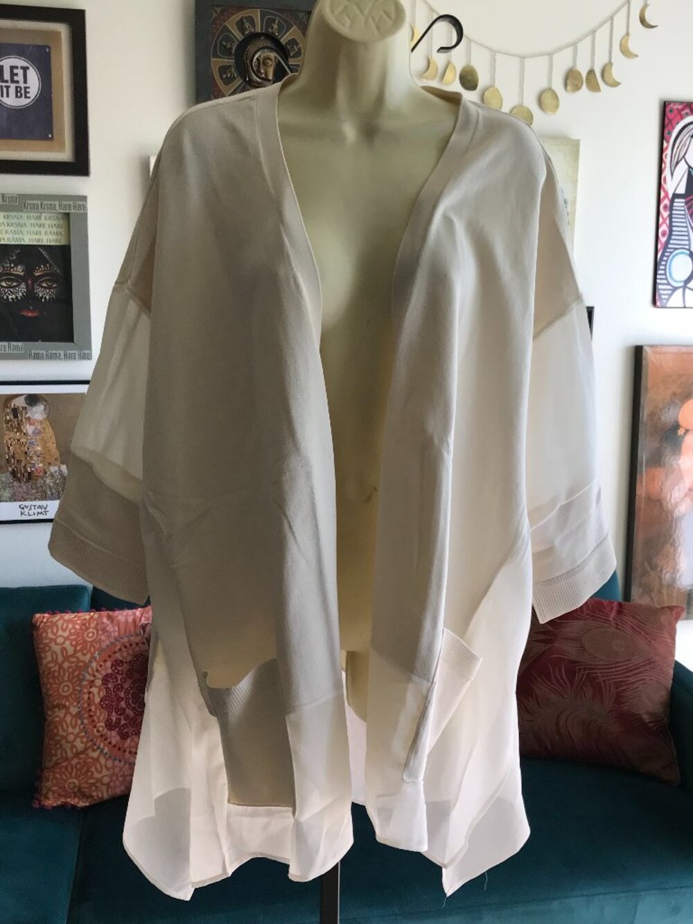 WYNNE LAYERS size XL Cream Open Unstructured Lagenlook Tunic Cardigan NWT Artsy